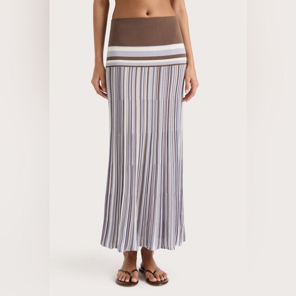 Faithfull the Brand Striped Maxi Skirt in Blue and Brown Tones